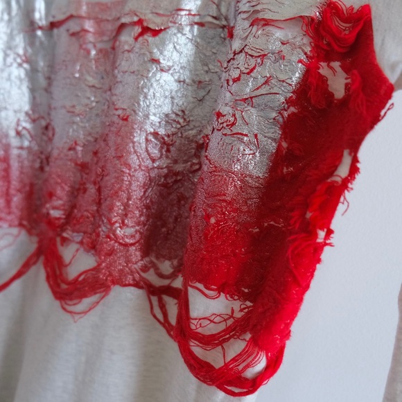 Zucca distressed red silver painting effect long sleeve T shirt - Picture 4 of 4